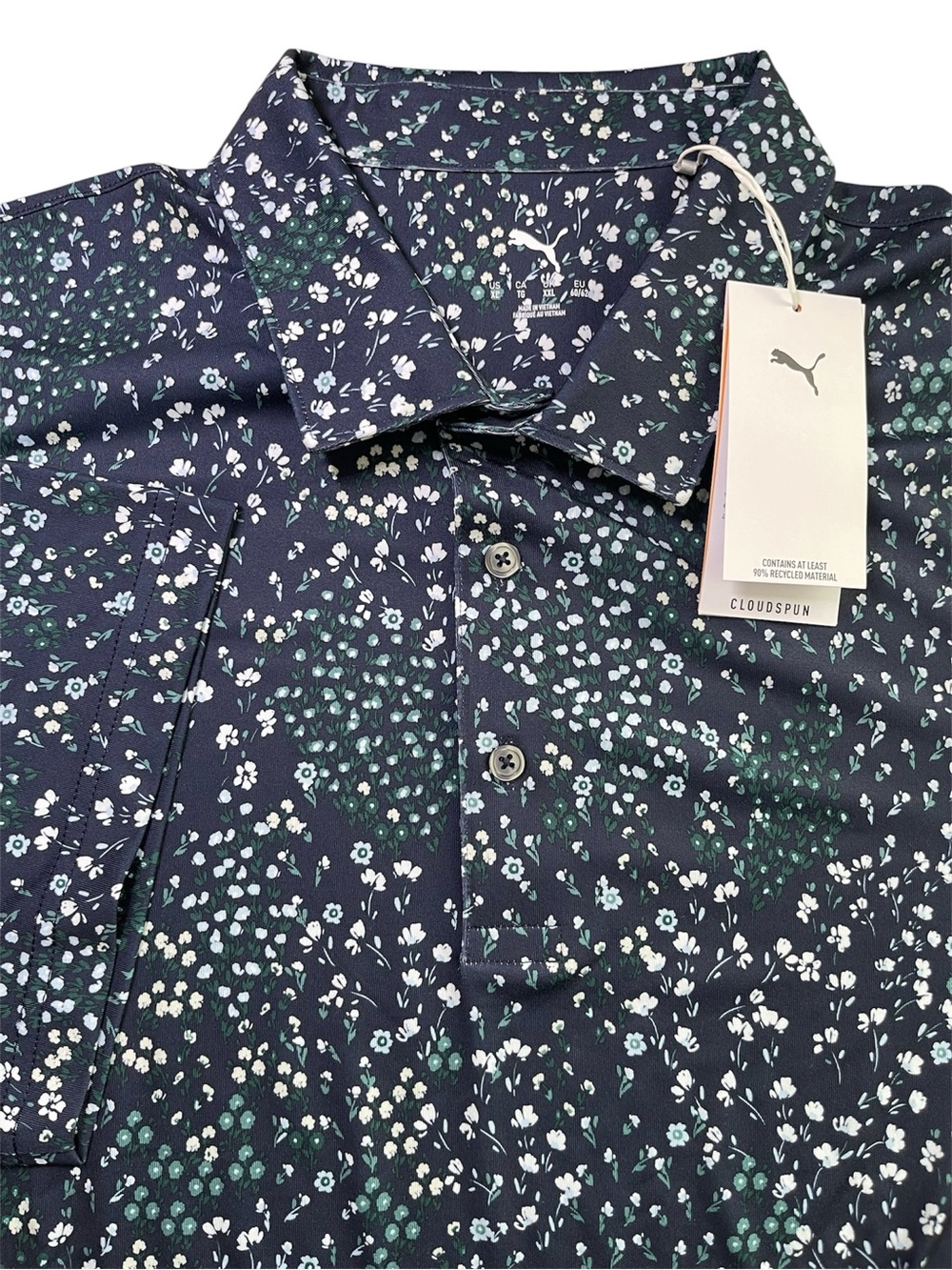 PUMA CLOUDSPUN Garden Golf Polo Men's XL Deep Navy Floral 632251 03 NWT UPF 40